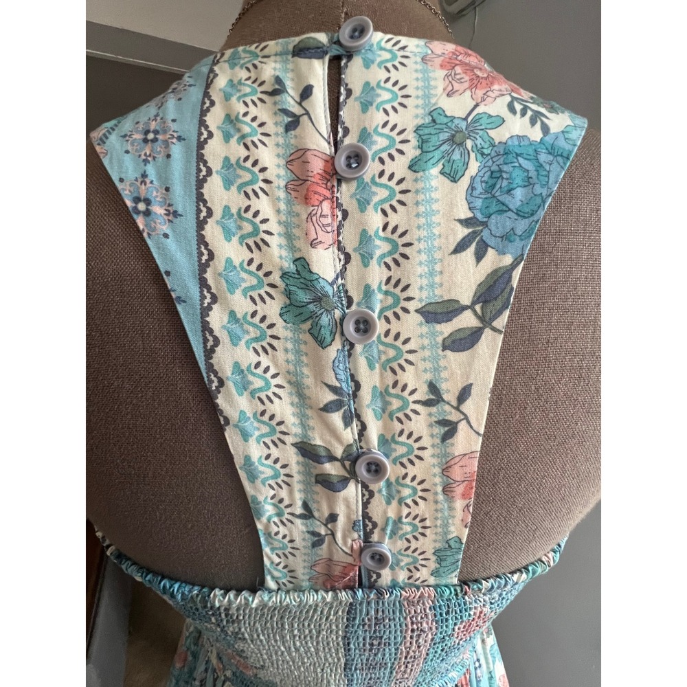 Matilda Jane Floral Patchwork Smocked Midi Dress Blue Pink S Tback boho cottage - Picture 12 of 13